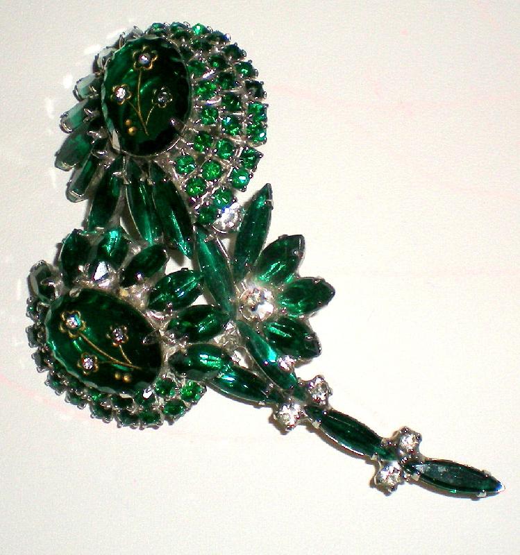 Front view of Green Cabochons Molded/Cut Brooch