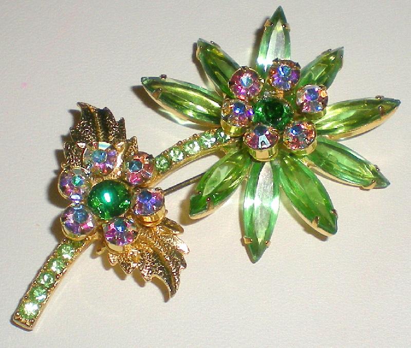 Front view of Green Navettes Brooch