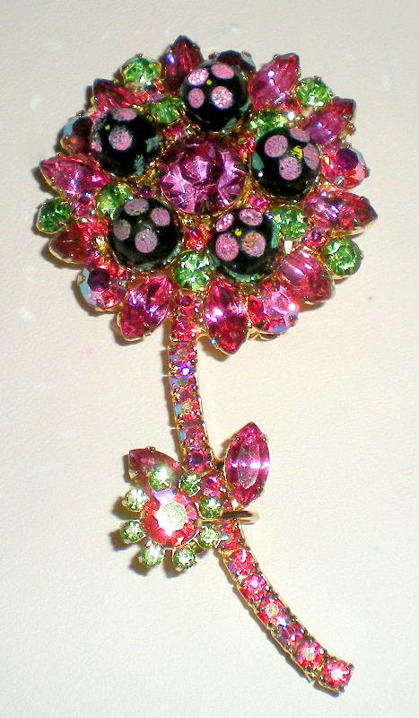Front view of Pink Navettes Brooch