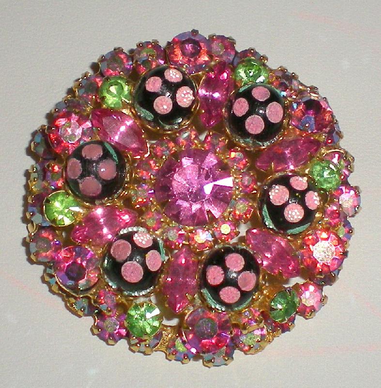 Front view of Pink Navettes Brooch
