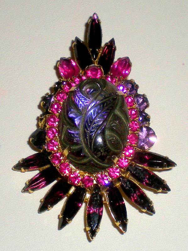 Front view of Purple (cardinal) Cabochons Molded/Cut Pin Pendant