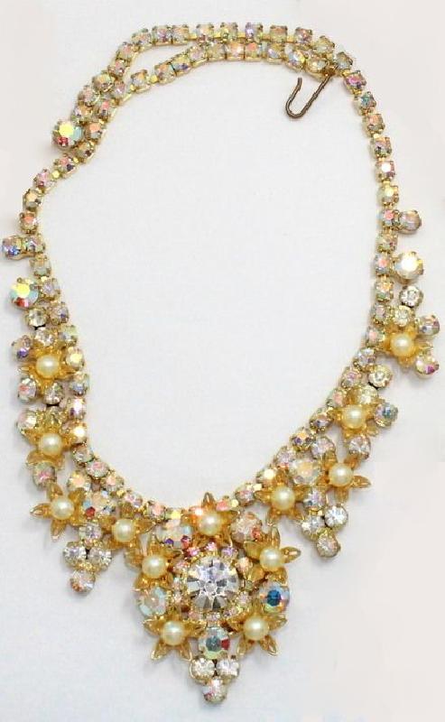 Front view of Clear Chatons Only Pearl Necklace