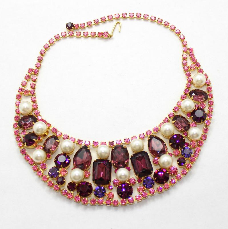 Front view of Purple (cardinal) Emerald Cut Pearl Necklace