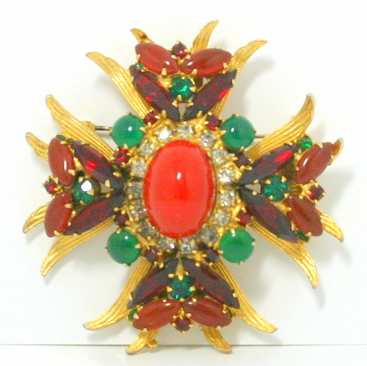 Front view of Red Cabochons Brooch