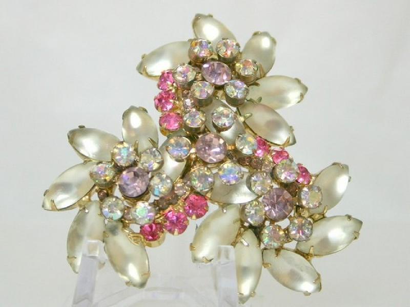 Front view of Clear Navettes Frosted Brooch