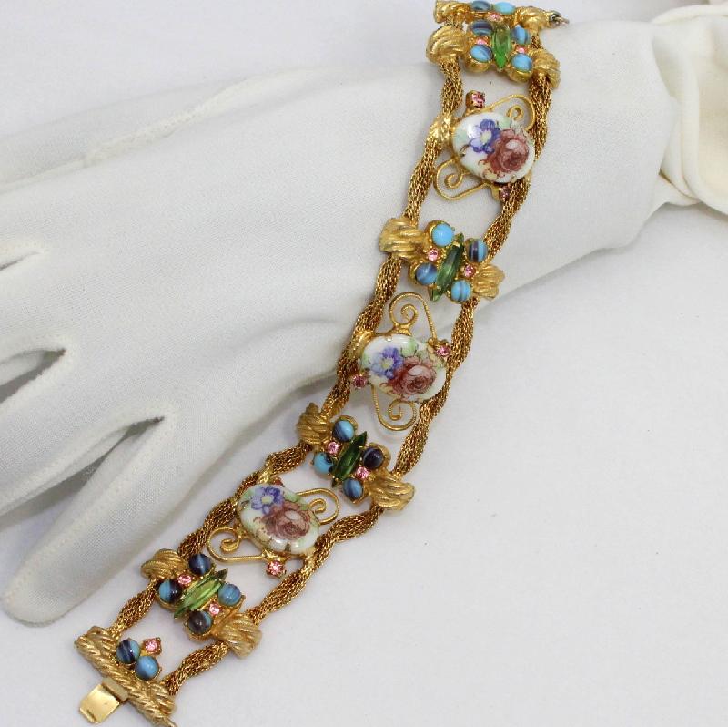 Front view of Multiple Colors Cabochons Painted (hand/Transfer) Bracelet Flat Push In