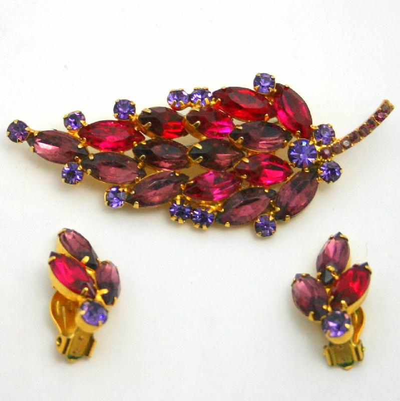 Front view of Purple (cardinal) Navettes Brooch