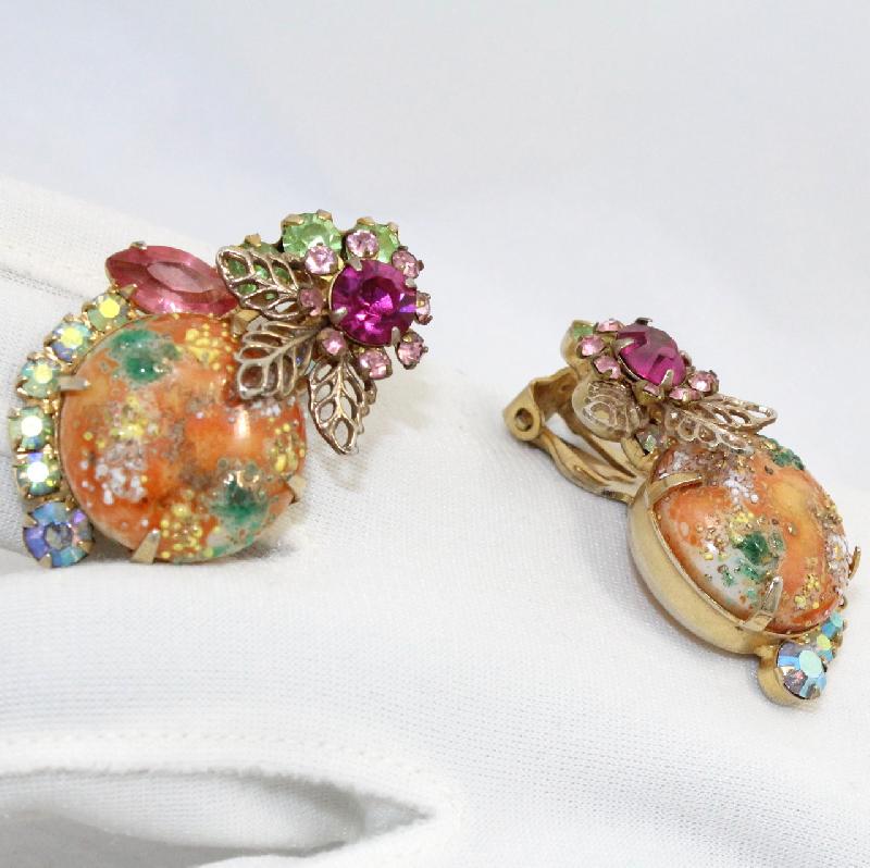 Front view of Pastel Cabochons Painted (hand/Transfer) Earrings Clip