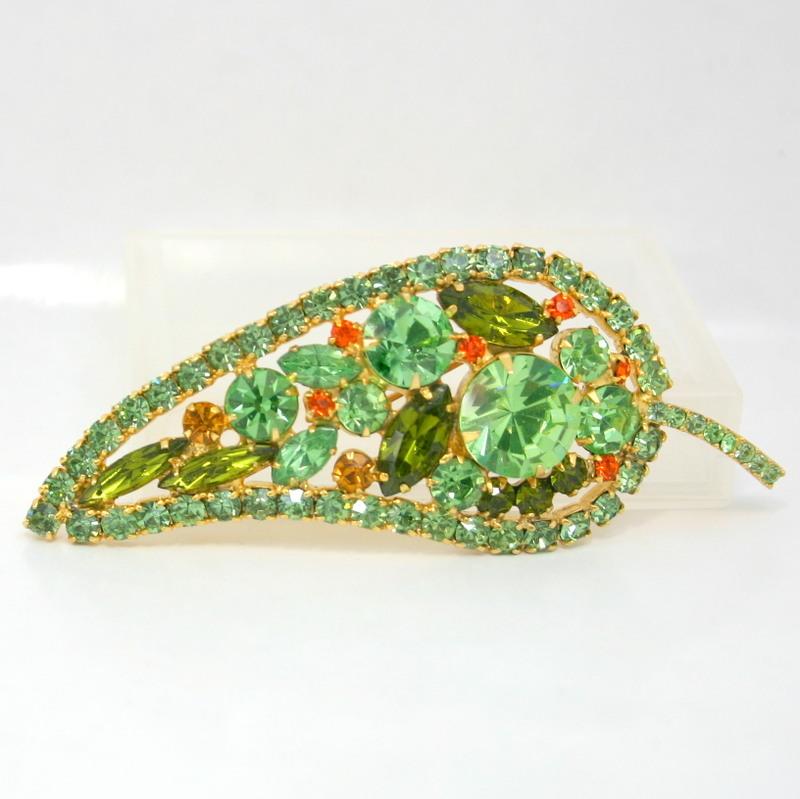 Front view of Green Navettes Brooch