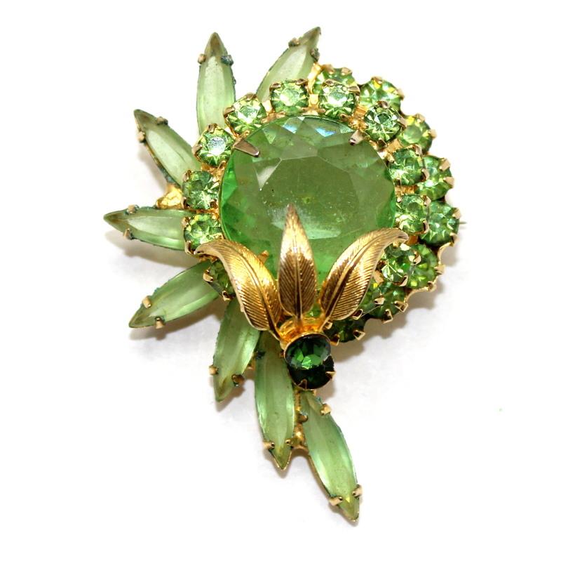 Front view of Green Navettes Brooch