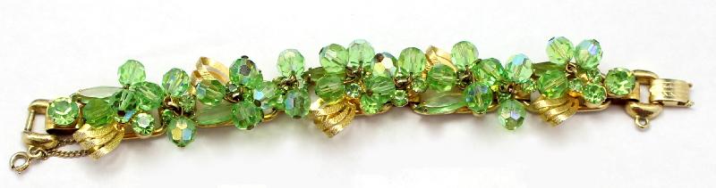 Front view of Green Navettes Bracelet 5 Link