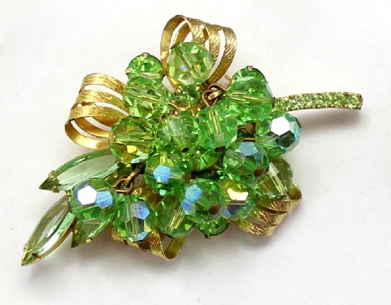 Front view of Green Navettes Brooch