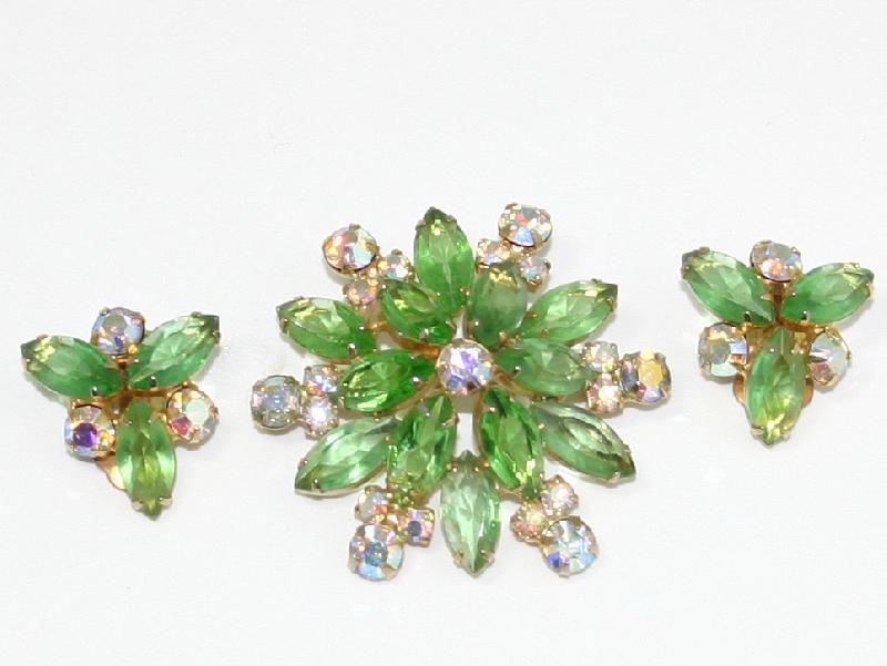Front view of Green Navettes Brooch