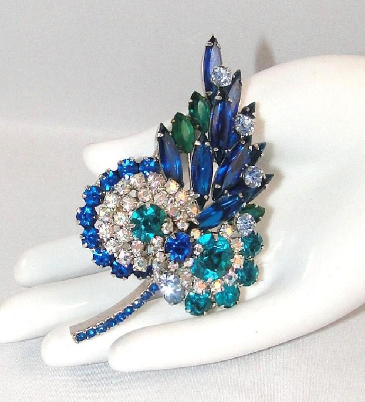 Front view of Blue Navettes Brooch