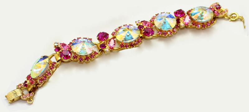 Front view of Pink Oval Rivoli/Margarita Bracelet 5 Link