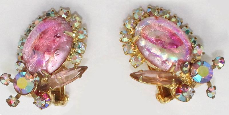 Front view of Pink Cabochons Multi-Color/Shaded Earrings Clip