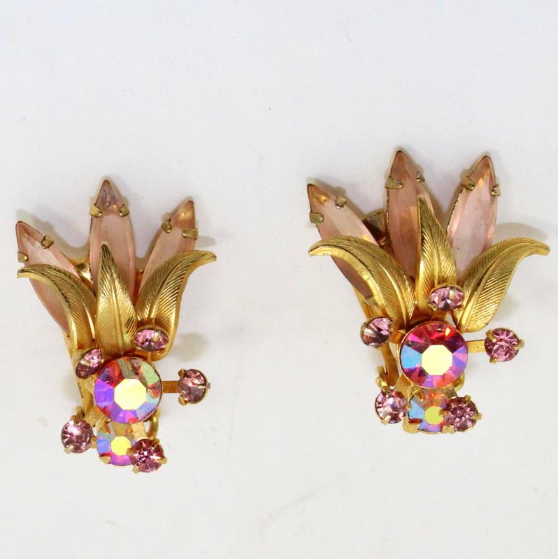 Front view of Pink Navettes Frosted Earrings Clip