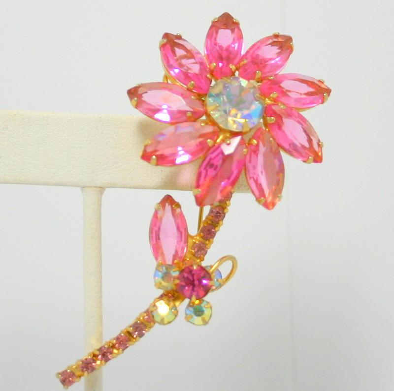 Front view of Pink Navettes Brooch