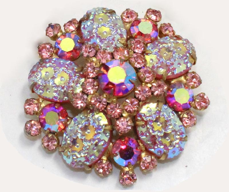 Front view of Pink Cabochons Molded/Cut Brooch
