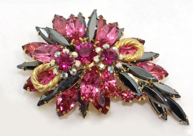 Front view of Pink Navettes Brooch