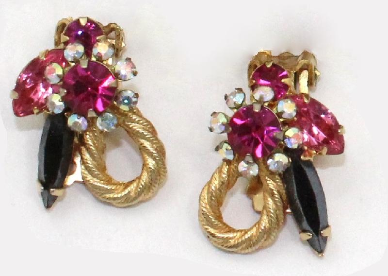 Front view of Pink Navettes Earrings Clip