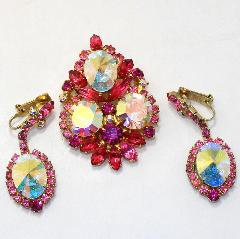 Pink Oval Rivoli/Margarita Earrings Clip