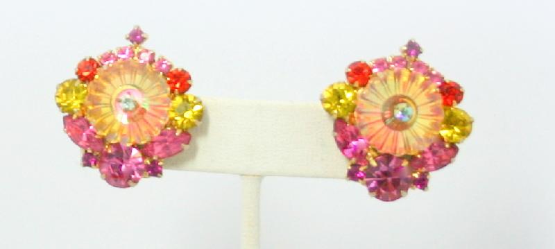 Front view of Pink Navettes Rivoli/Margarita Earrings Clip