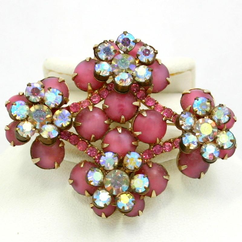 Front view of Pink Cabochons Brooch