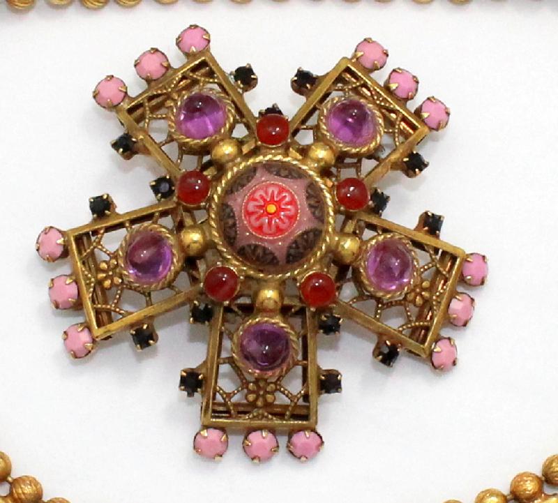 Front view of Pink Cabochons Molded/Cut Brooch
