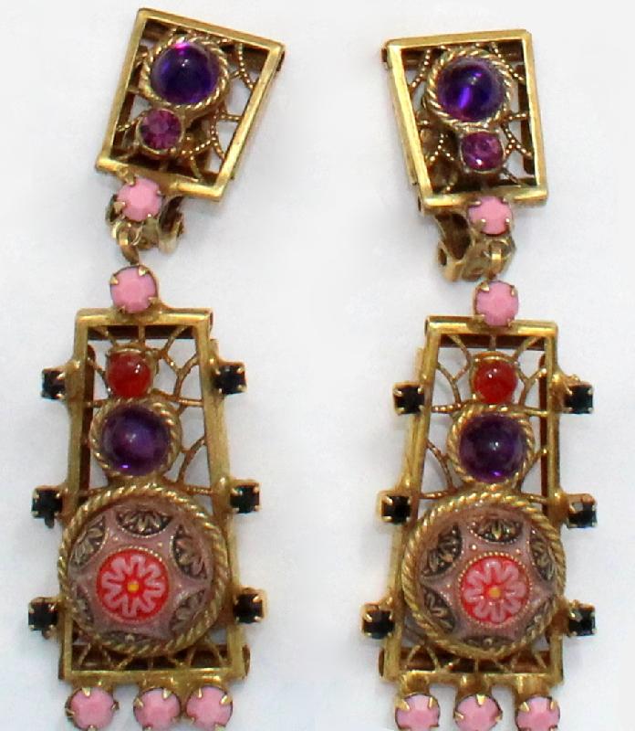 Front view of Pink Cabochons Molded/Cut Earrings Clip
