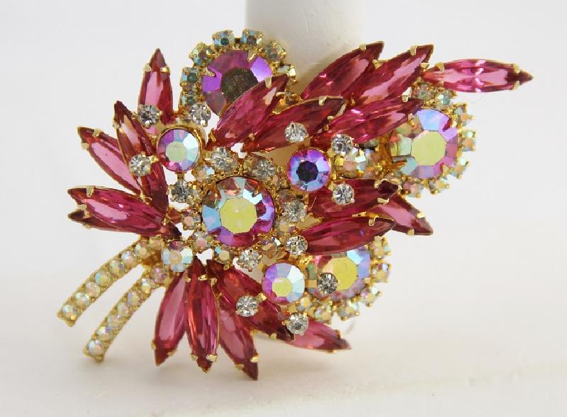 Front view of Pink Navettes Brooch