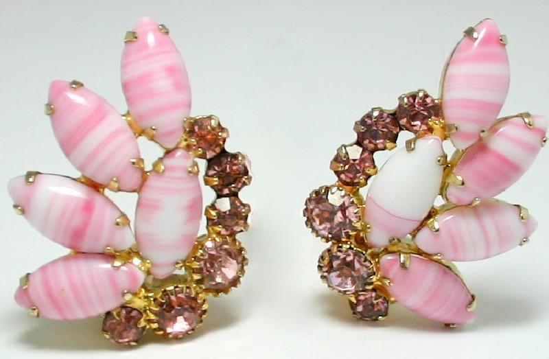 Front view of Pink Navettes Striped Earrings Clip