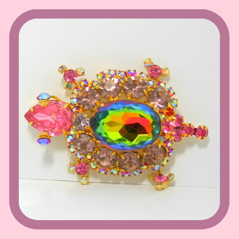 Front view of Pink Oval Multi-Color/Shaded Brooch