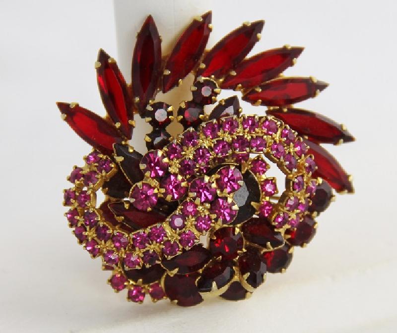Front view of Red Navettes Brooch