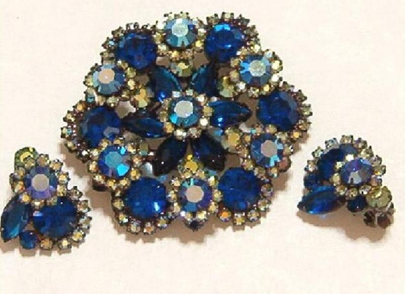 Front view of Blue Navettes Brooch