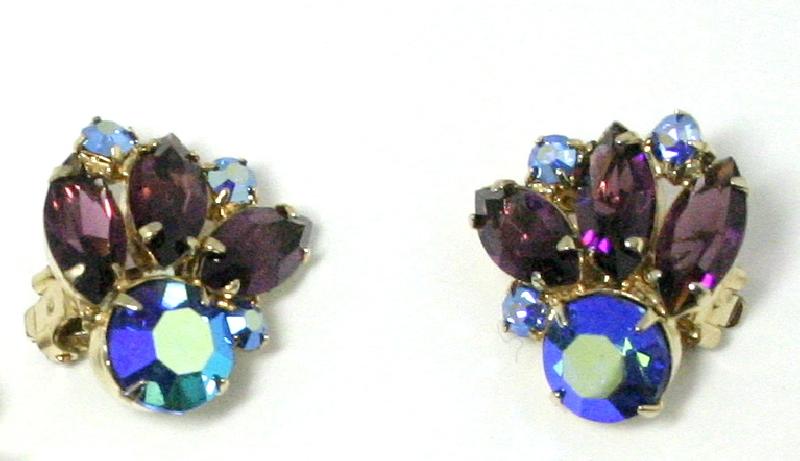 Front view of Purple (cardinal) Navettes Earrings Clip