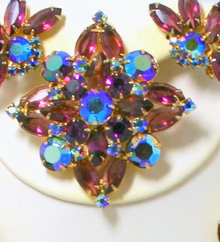 Front view of Purple (cardinal) Navettes Brooch