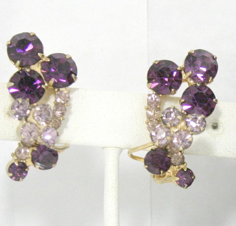Front view of Purple (cardinal) Chatons Only Earrings Clip