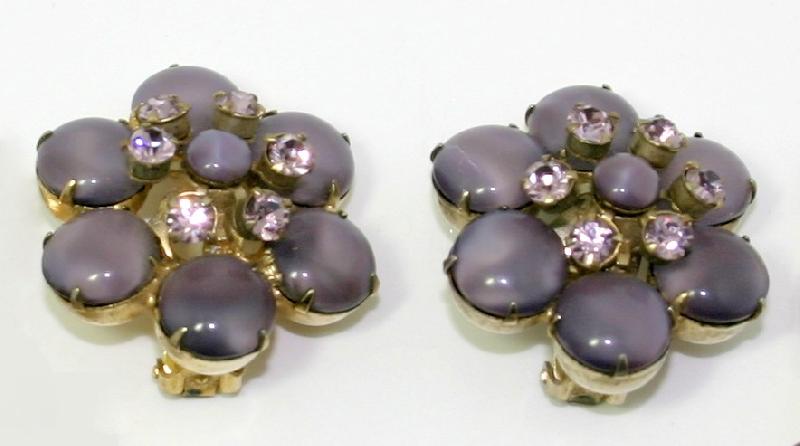 Front view of Purple (cardinal) Cabochons Earrings Clip