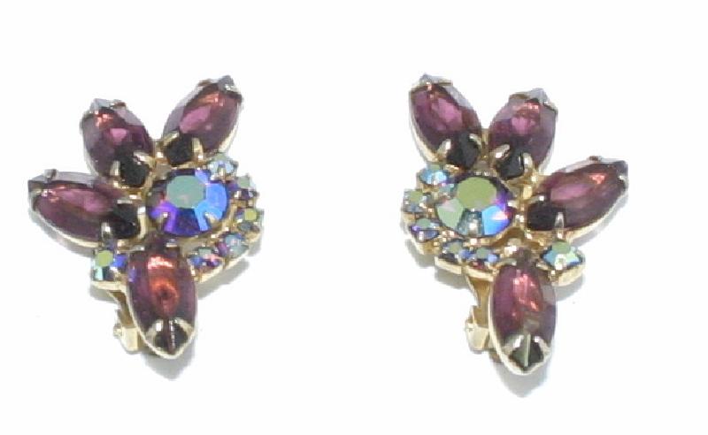Front view of Purple (cardinal) Navettes Earrings Clip