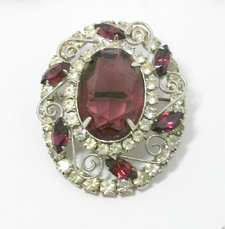 Front view of Purple (cardinal) Oval Brooch