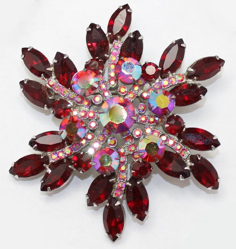 Front view of Red Navettes Brooch