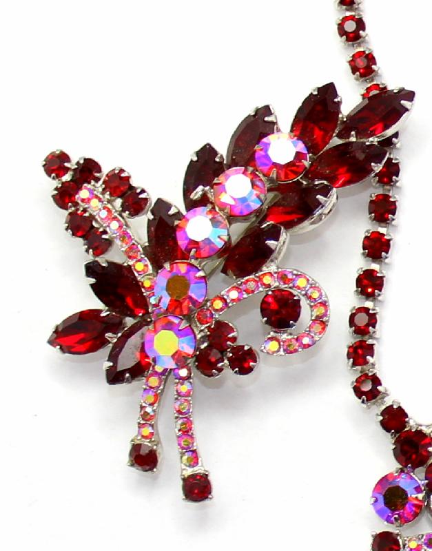 Front view of Red Navettes Brooch