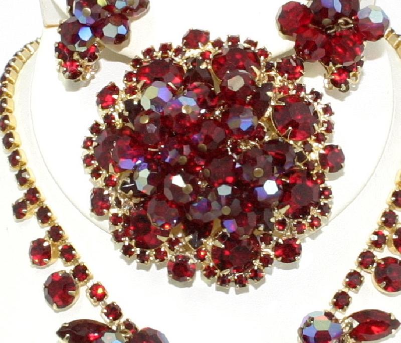 Front view of Red Navettes Brooch