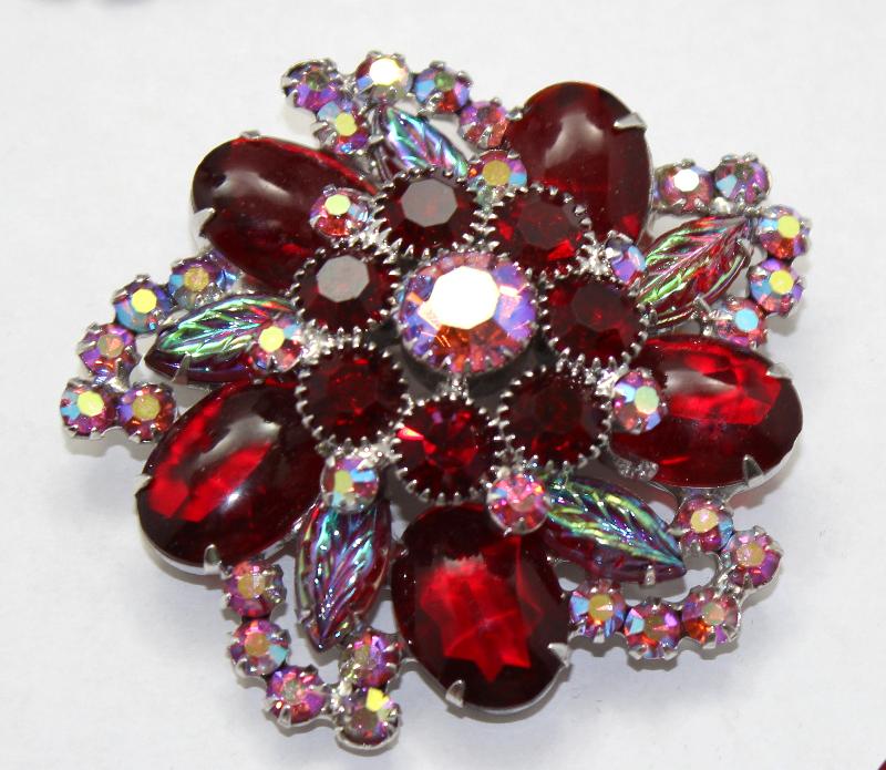 Front view of Red Cabochons Molded/Cut Brooch
