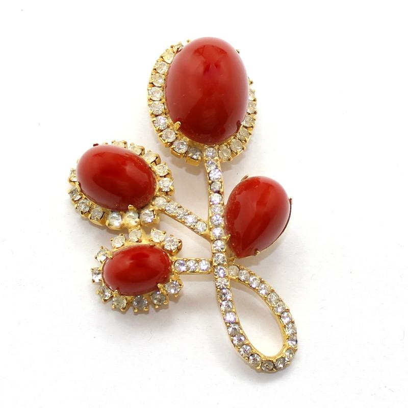 Front view of Red Cabochons Plastic Brooch