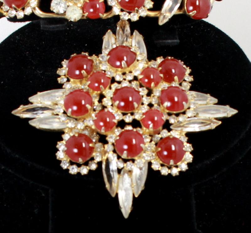 Front view of Red Cabochons Brooch