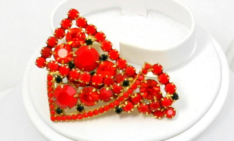 Front view of Red Chatons Only Brooch