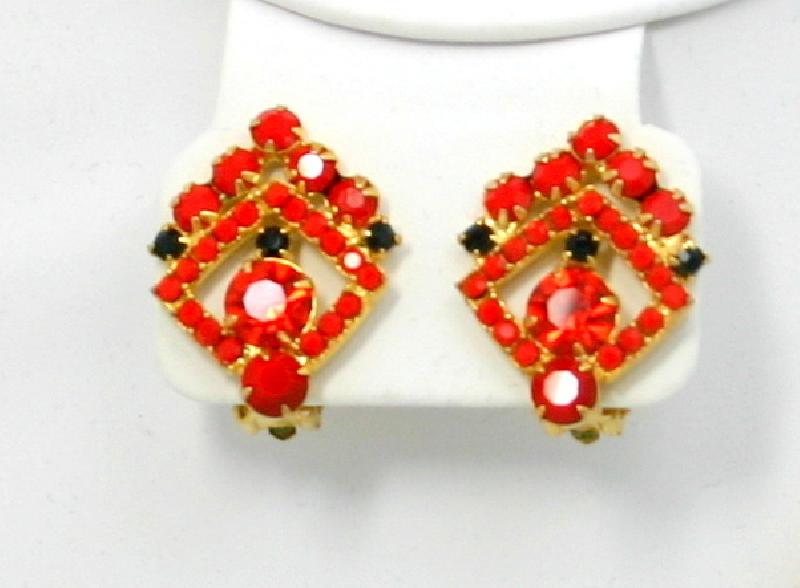 Front view of Red Chatons Only Earrings Clip