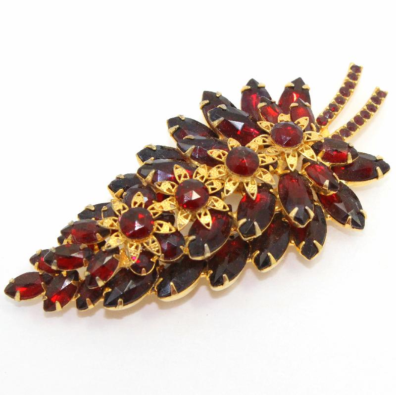 Front view of Red Navettes Brooch